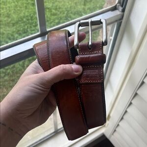 Men's Genuine Leather Fossil Size 35 Brown Leather Belt with Silver Buckle